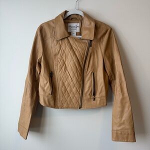 American Rag Cie Camel Brown Faux Suede Cropped Crop Zip Moto Jacket Women L